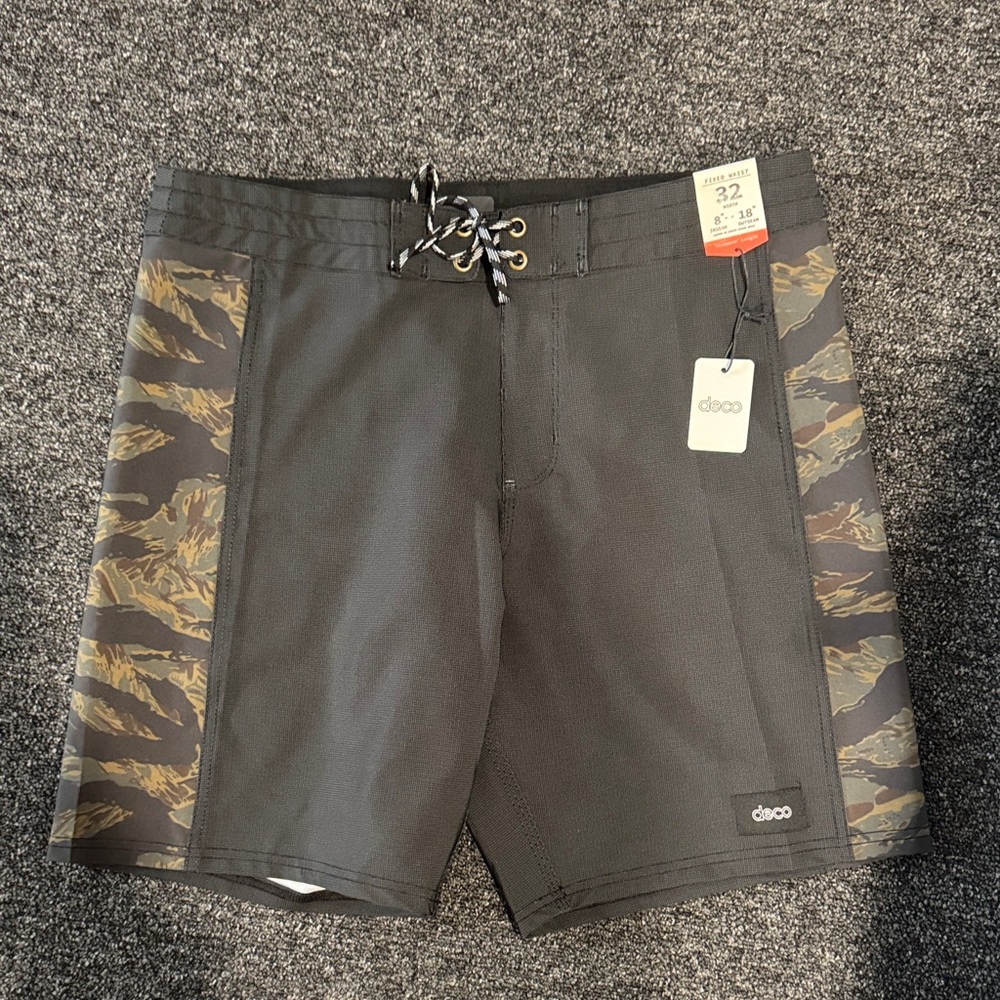 Black Swim Trunks with Camouflage Side Panels - Men
